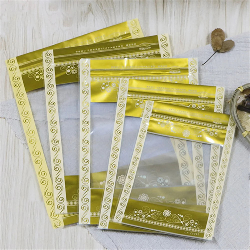 MX-066 100Pcs 16x24cm+4.5cm Stand Up Packaging Bags 13C Lace Pattern Design Food Storage Pouch - 4