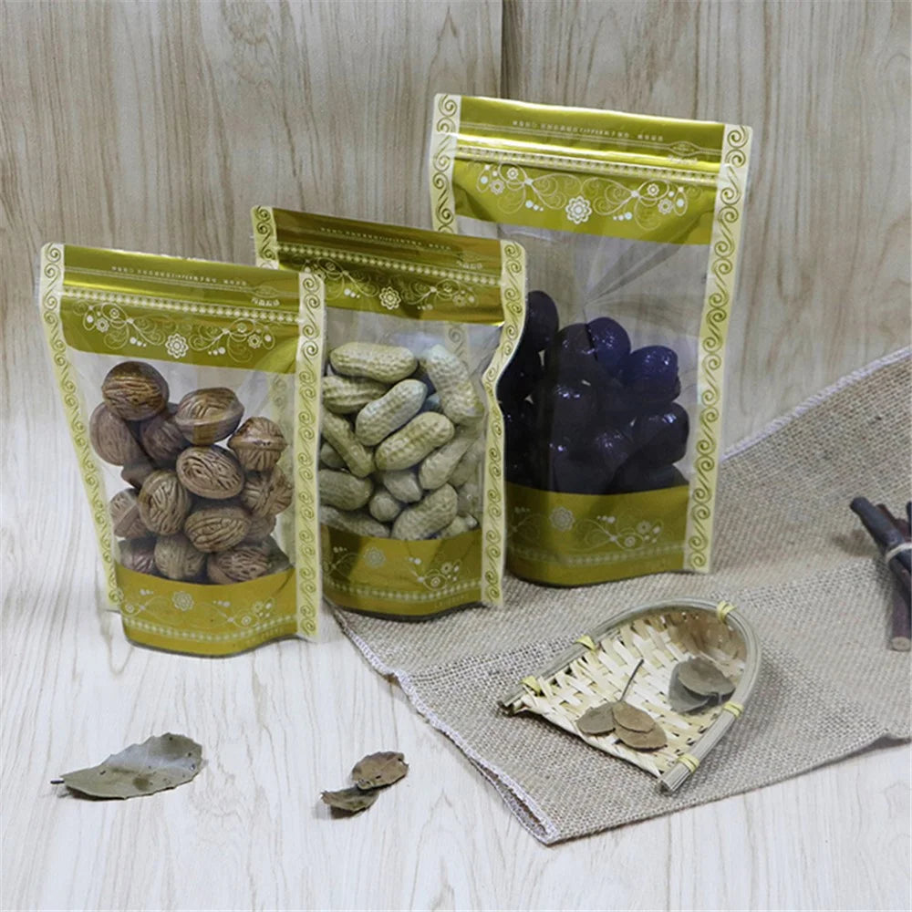MX-066 100Pcs 16x24cm+4.5cm Stand Up Packaging Bags 13C Lace Pattern Design Food Storage Pouch - 5