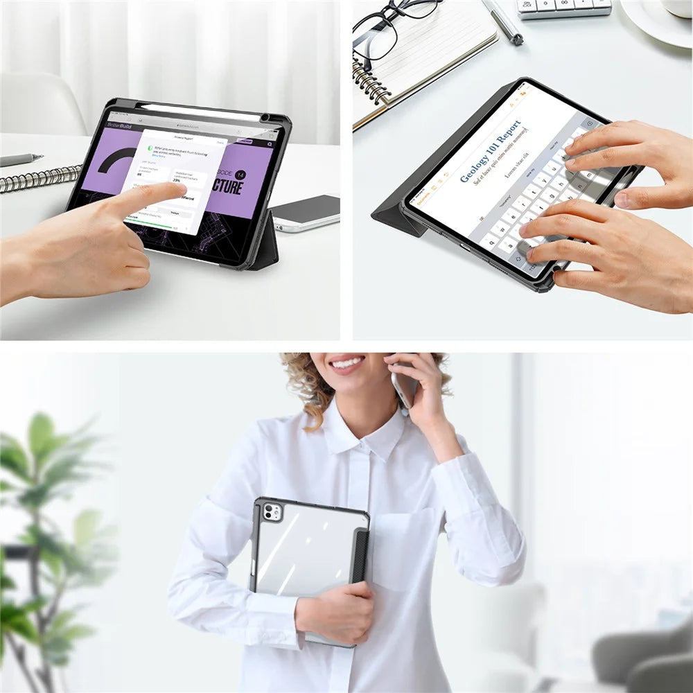 DUX DUCIS TOBY Series For iPad Pro 11 (2025) / 11 (2024) Case PU Leather Business Tri-fold Stand Tablet Cover with Pen Holder - Black - 5