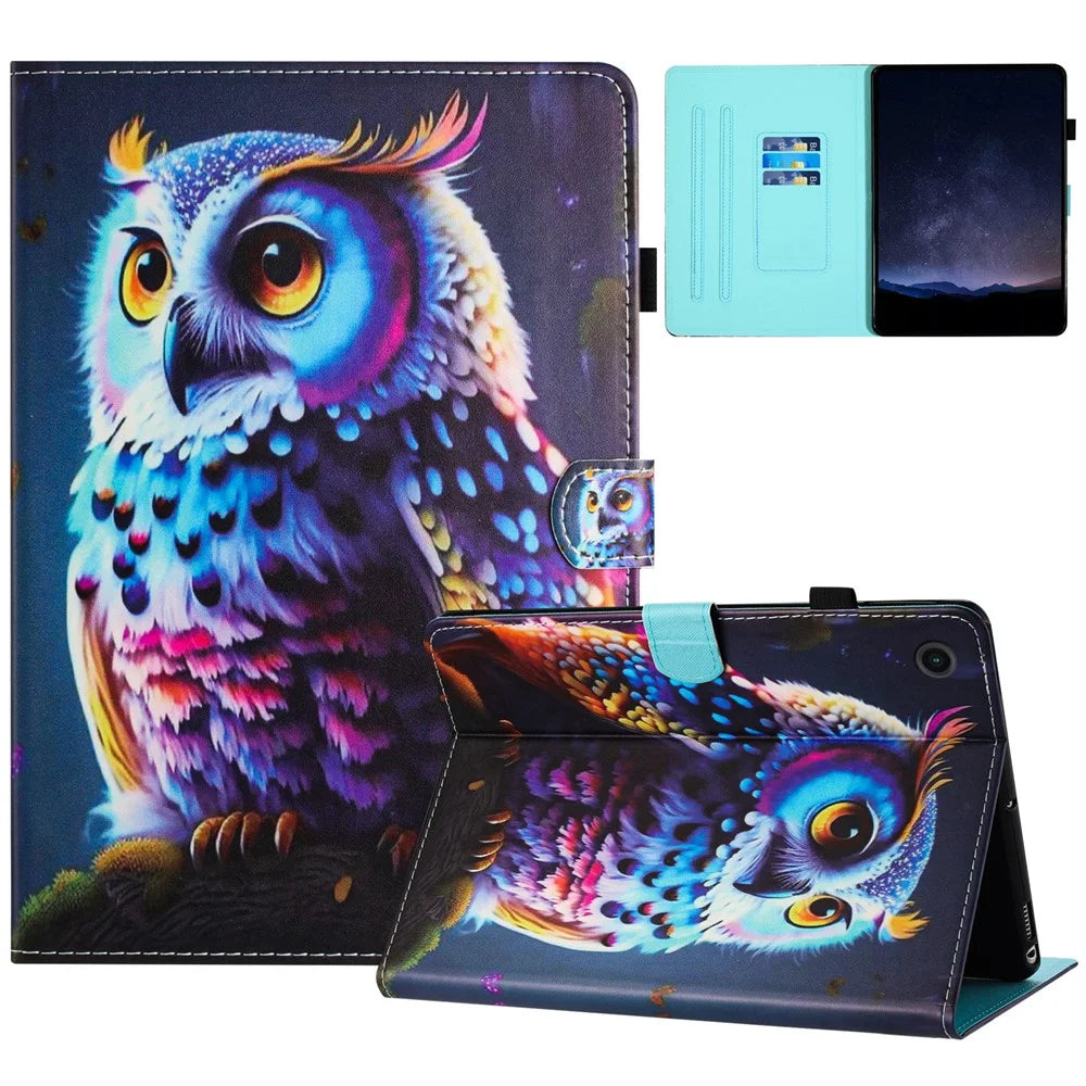 For Lenovo Tab M10 Plus Case Pattern Printing PU Leather Drop-Proof Tablet Stand Cover - Owl - 1