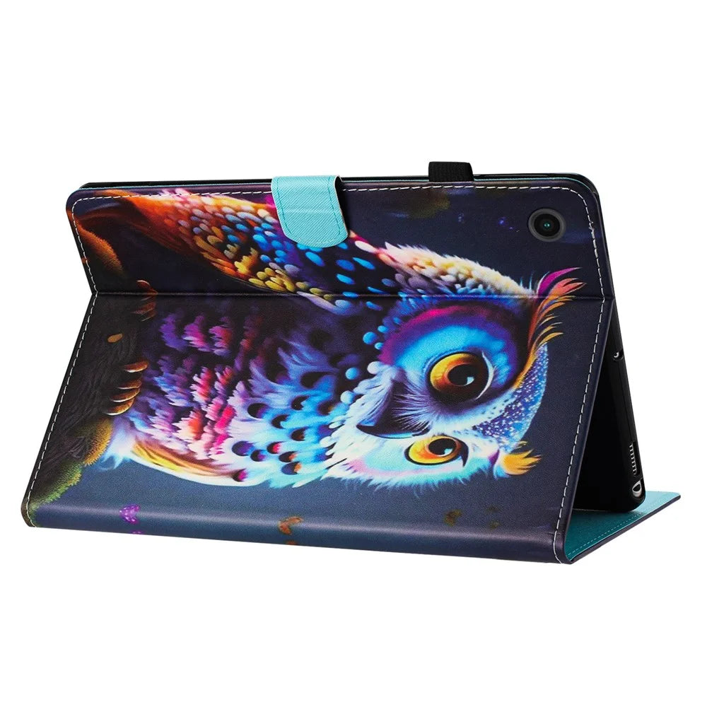 For Lenovo Tab M10 Plus Case Pattern Printing PU Leather Drop-Proof Tablet Stand Cover - Owl - 4