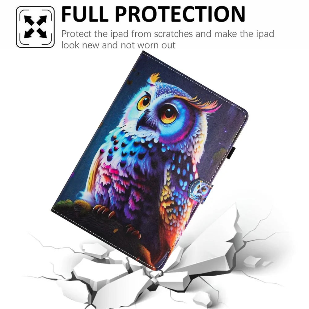 For Lenovo Tab M10 Plus Case Pattern Printing PU Leather Drop-Proof Tablet Stand Cover - Owl - 5