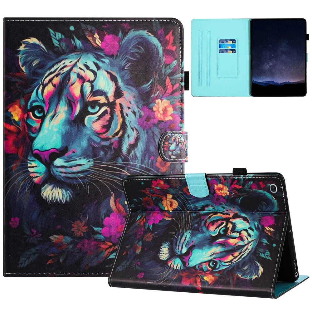 Pattern Tablet Case for Samsung Galaxy Tab A 10.1 (2019) T510   Stand Cover PU Leather Shell - Tiger - 1
