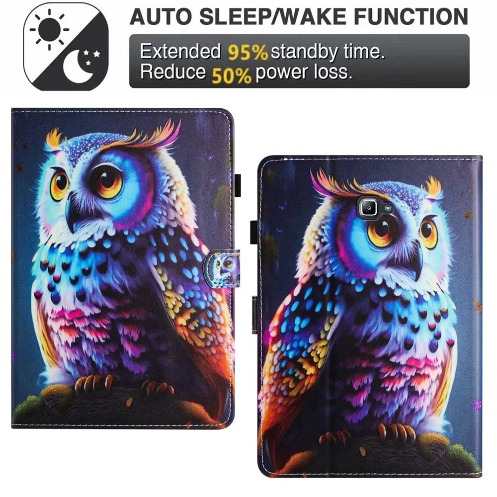 For Samsung Galaxy Tab A 10.1 (2016) T580 Folio Flip Leather Case Tablet Cover with Card Slots - Owl - 7