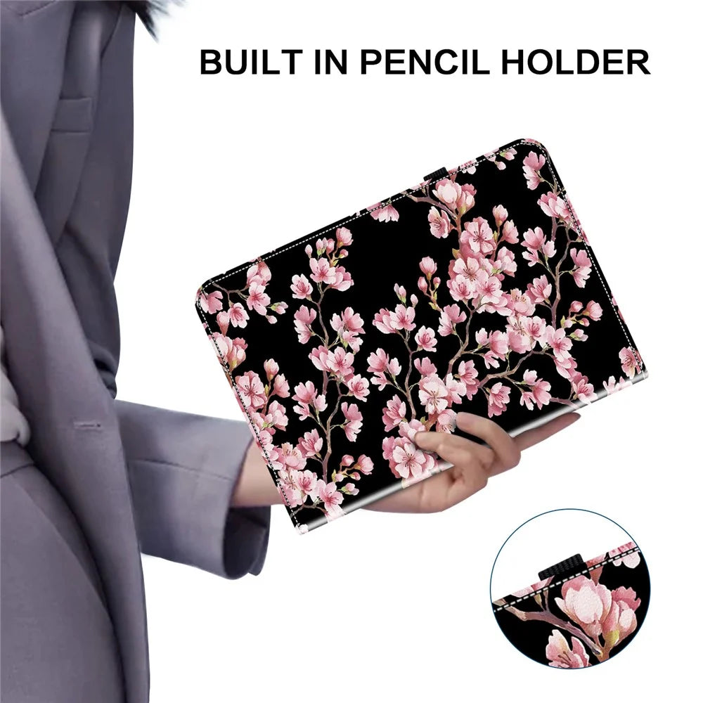 For Samsung Galaxy Tab S7 / S8 Cases Pattern Printing Flip Tablet Shell with Card Slot - Plum Blossom - 7