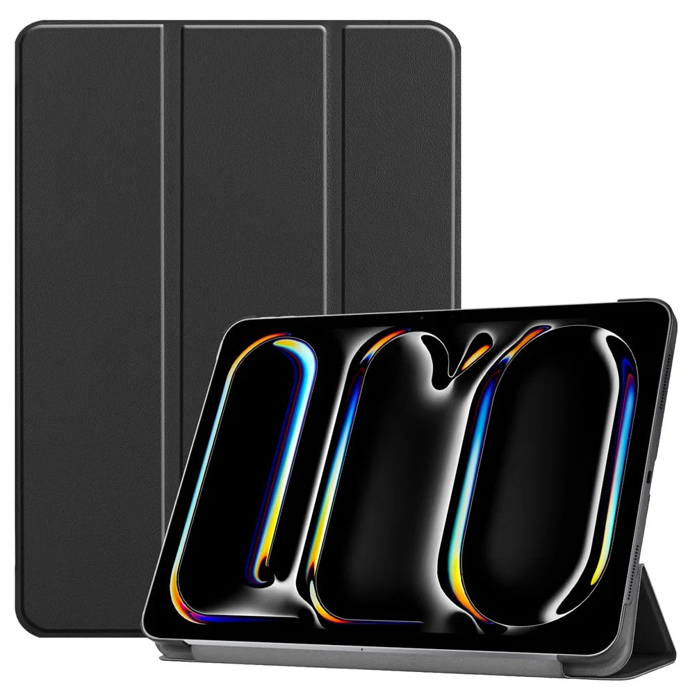 For iPad Pro 13 (2025) / 13 (2024) Case Auto Wake / Sleep Tri-Fold Stand Leather Tablet Cover - Black - 1