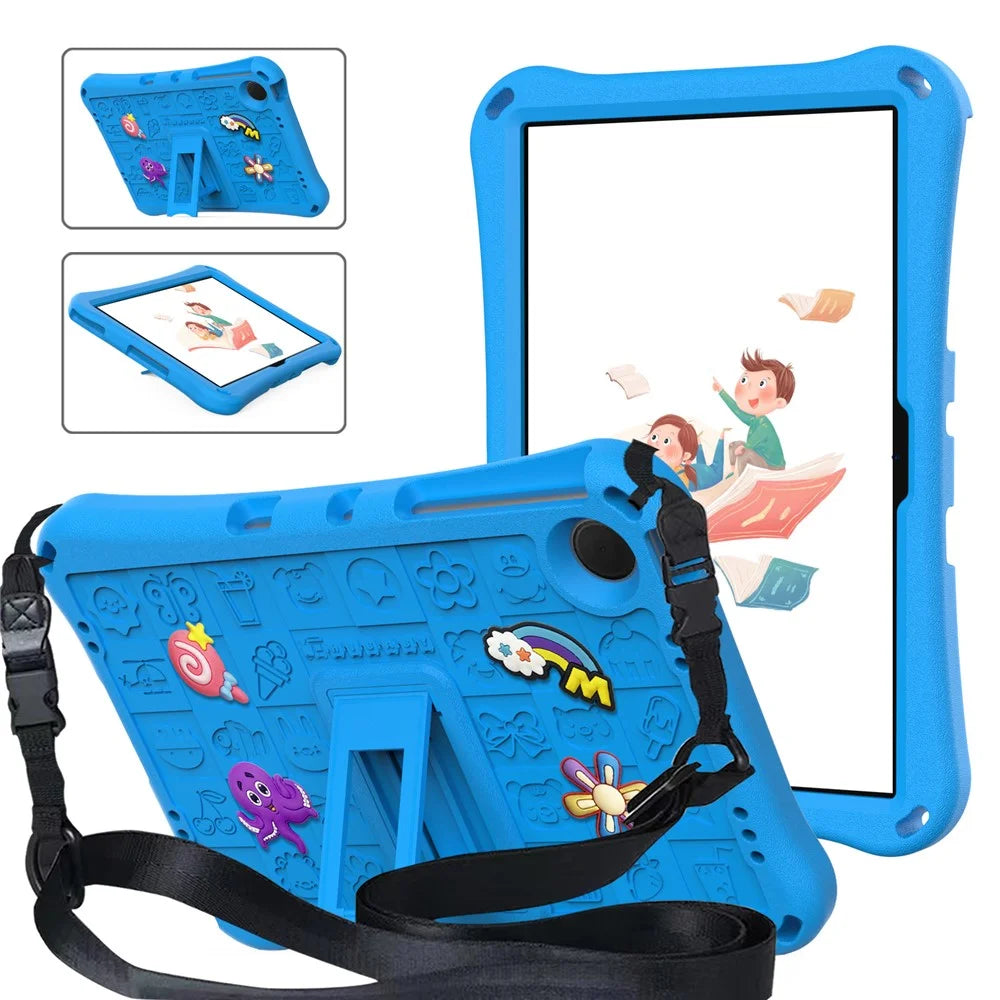 For Samsung Galaxy Tab A11+ / A9+ / Xiaomi Redmi Pad SE Case EVA Tablet Kickstand Cover with Shoulder Strap - Sky Blue - 1