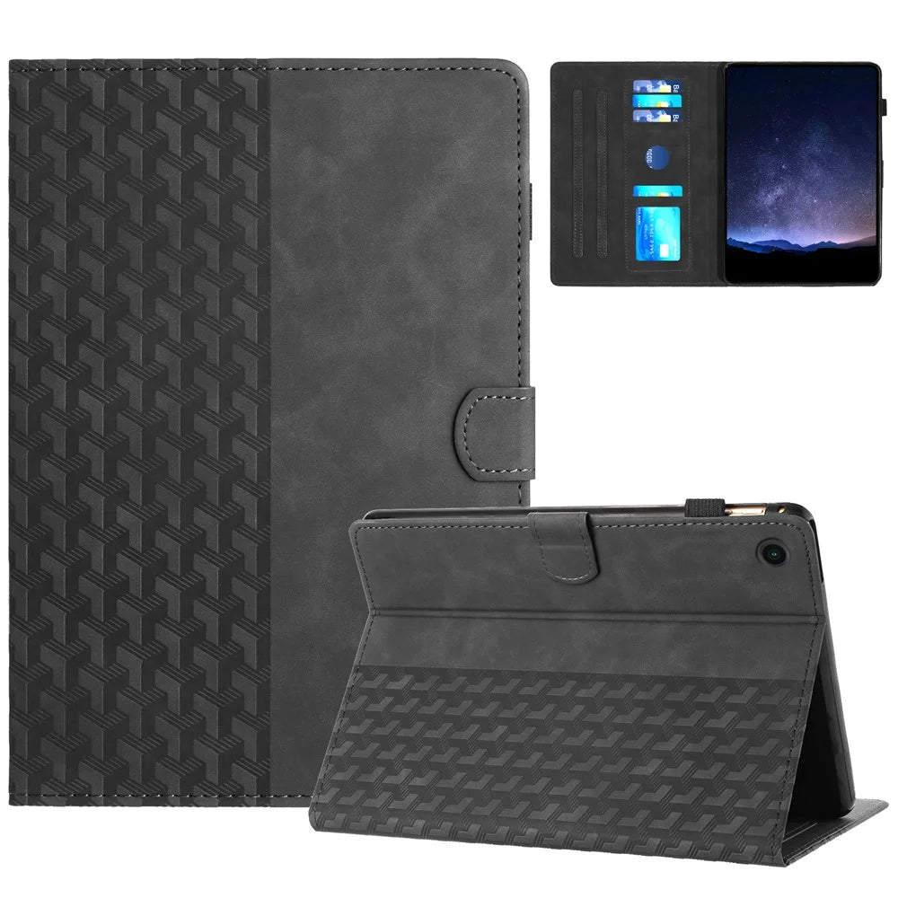 For Samsung Galaxy Tab A11 / A9 Tablet Case Imprinted PU Leather Drop-Proof Folding Stand Cover - Black - 1