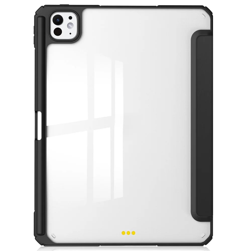For iPad Pro 13 (2025) / 13 (2024) Case with Pen Slot PU Leather Clear Auto Wake Sleep Tablet Shell - Black - 2