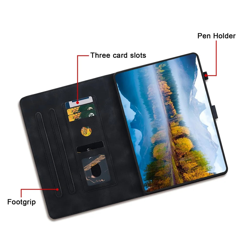 For Lenovo Tab M10 (Gen 3) Case Card Holder PU Leather Lily Flower Tablet Cover - Black - 6