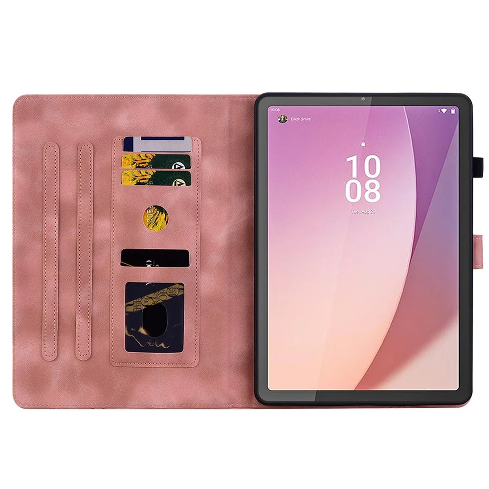 For Lenovo Tab M9 TB-310FU Case Imprinted Lily Flower PU Leather Card Slots Tablet Cover - Pink - 2