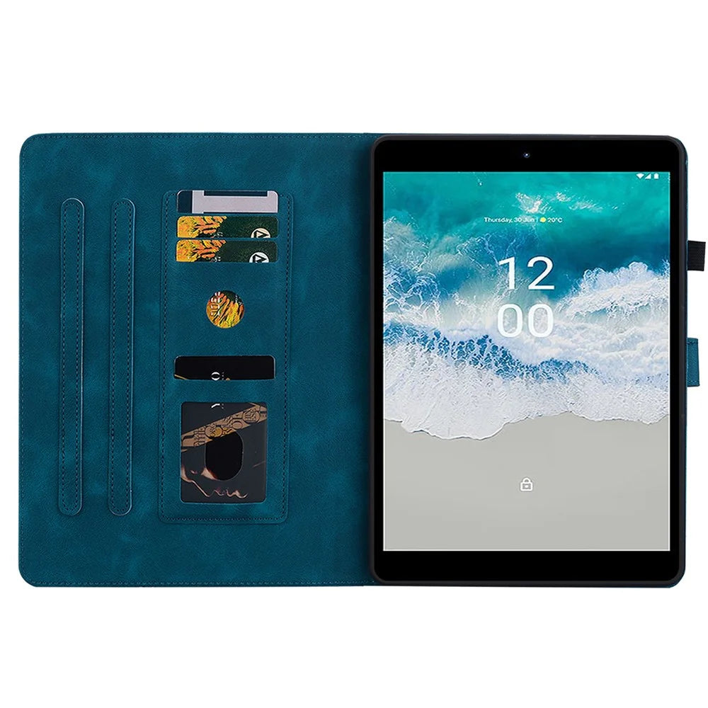 For Nokia T10 Case Lily Flower PU Leather Pencil Holder Magnetic Clasp Tablet Cover - Blue - 2