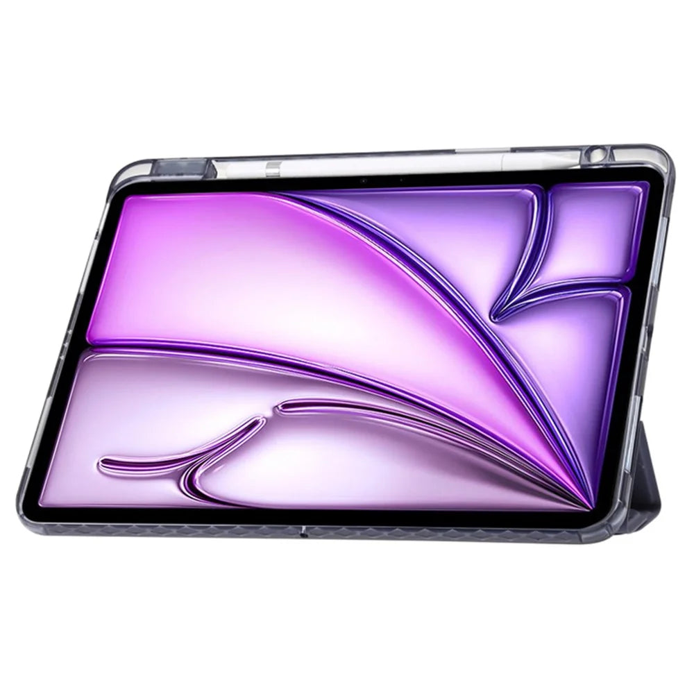 For iPad Air 13 (2026) / (2025) / (2024) Cover PU Leather Origami Stand Clear Tablet Shell - Lavender Purple - 2