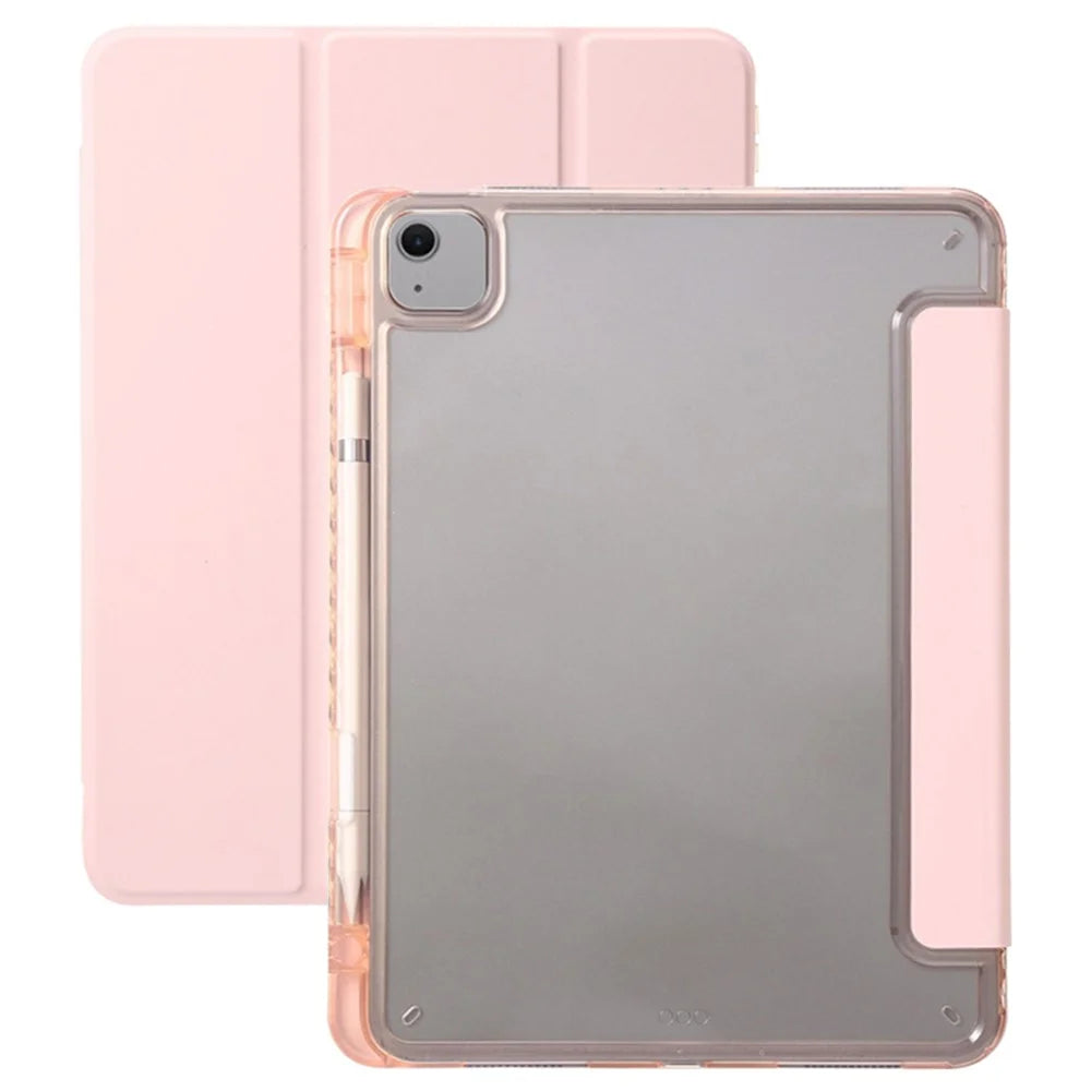 For iPad Air 13 (2026) / (2025) / (2024) Case Tri-Fold Stand Acrylic Back PU Leather Anti Fall Tablet Cover - Pink - 1