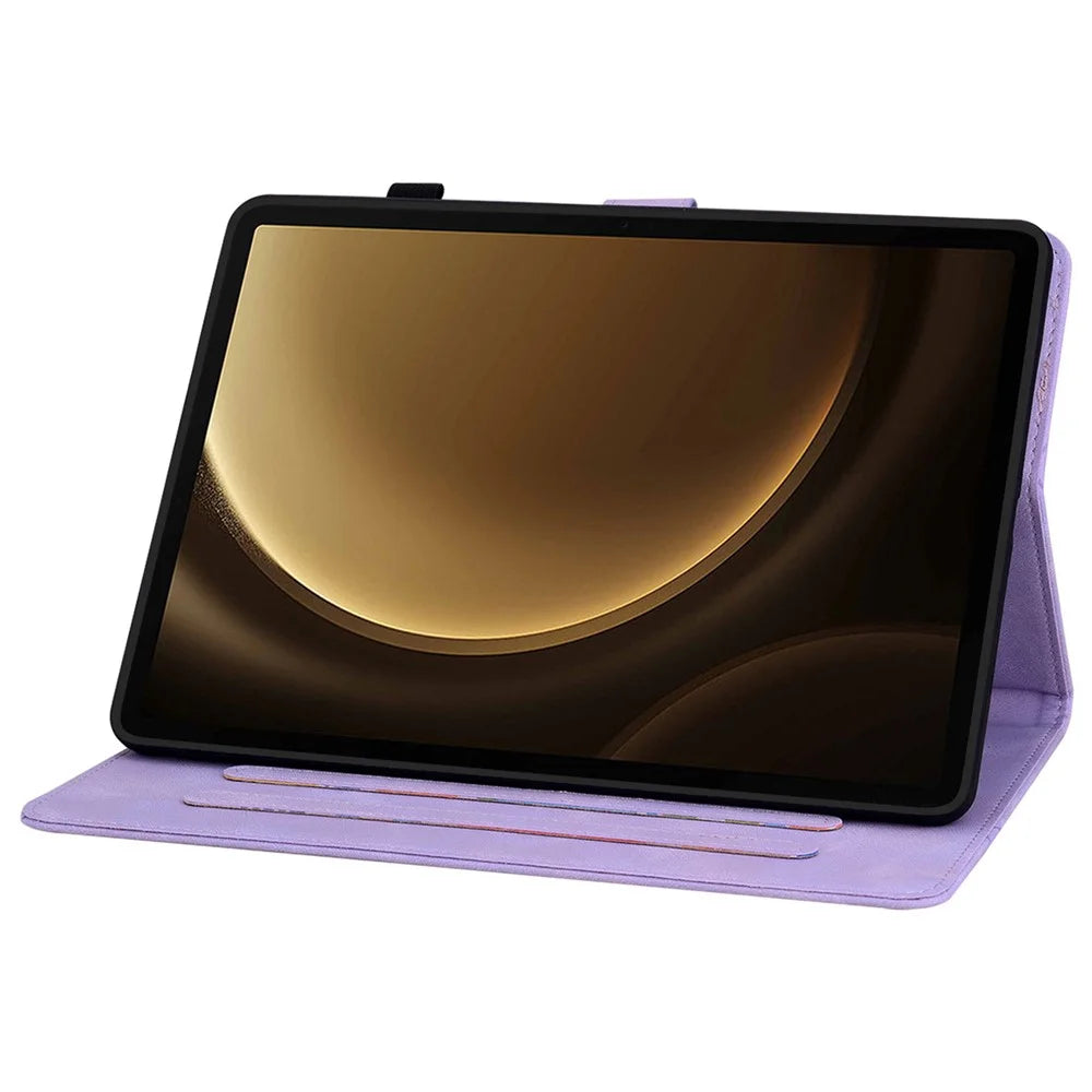 For Samsung Galaxy Tab S10+ / S9+ / S9 FE+ Card Slots Case Lily Flower Imprint PU Leather Tablet Cover - Purple - 3
