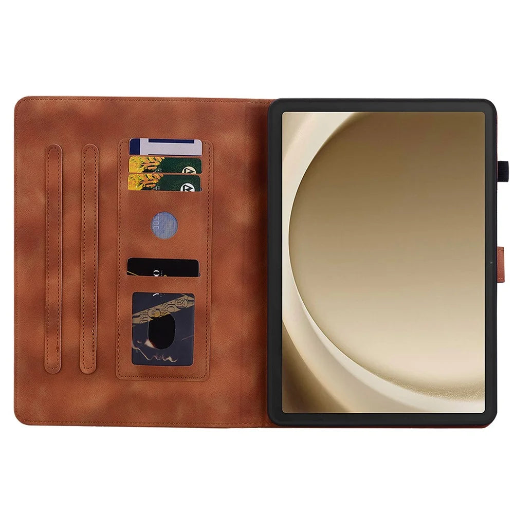 For Samsung Galaxy Tab A9+ Case with Card Slots Anti-Drop Imprint PU Leather Tablet Cases - Brown - 2