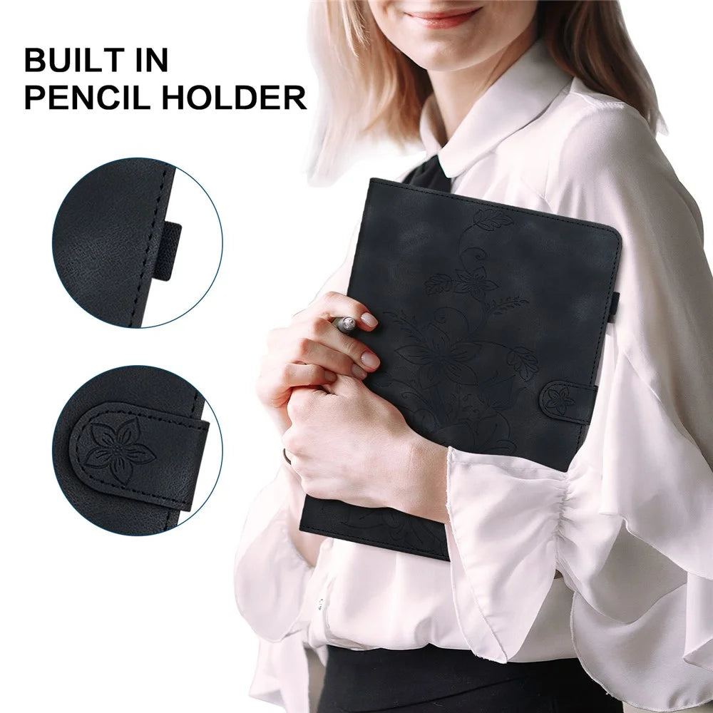 For Samsung Galaxy Tab A 8.0 (2019) SM-T290 (Wi-Fi) / SM-T295 (LTE) / SM-T297 Case Flower Imprint PU Leather Tablet Cover - Black - 5