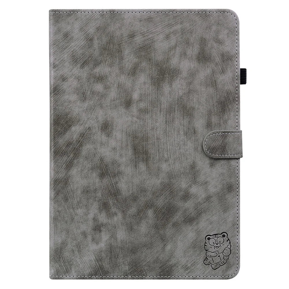 For iPad Air 13 (2026) / (2025) / (2024) Case PU Leather Stand Tablet Shell Cute Cartoon Tiger Imprinted - Grey - 6