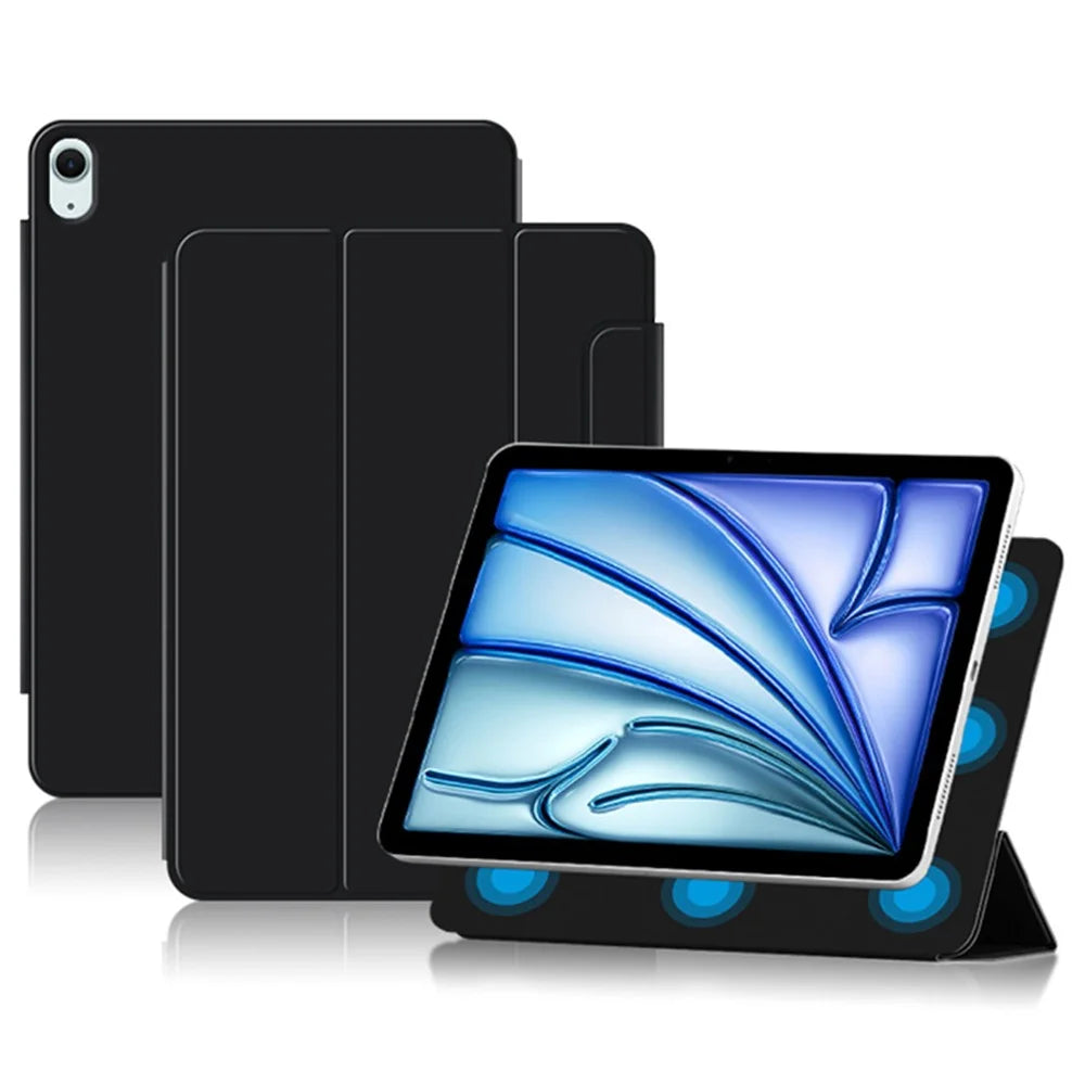 For iPad Air 13 (2026) / (2025) / (2024) / Pro 12.9 (2022) / (2021) / (2020) / (2018) Stand Case Shockproof Magnetic PU Leather Flip Tablet Cover - Black - 1