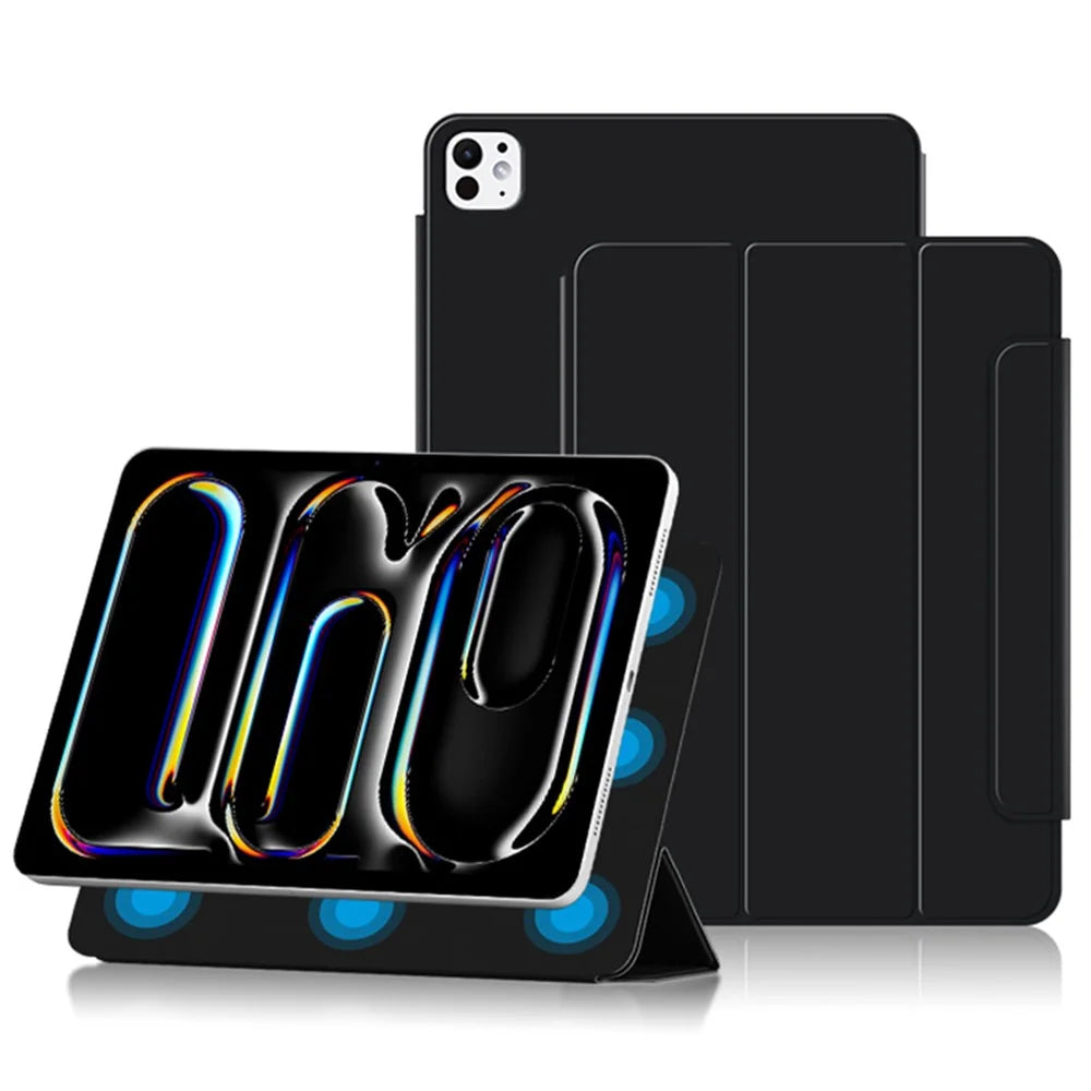 For iPad Pro 13 (2025) / 13 (2024) Case Magnetic Attachment PU Leather Tri-Fold Stand Tablet Cover - Black - 2