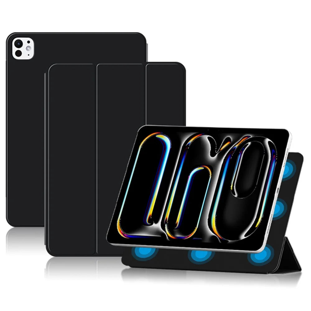 For iPad Pro 13 (2025) / 13 (2024) Case Magnetic Attachment PU Leather Tri-Fold Stand Shockproof Cover - Black - 1