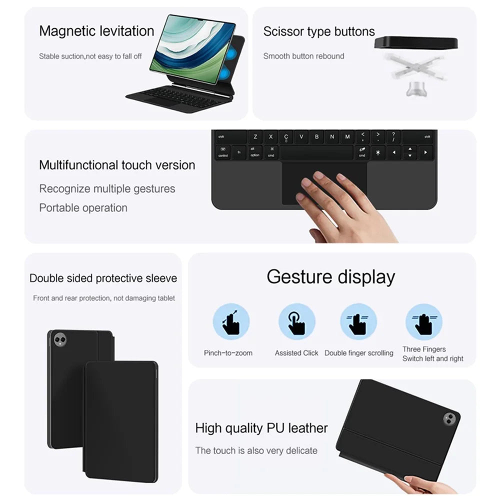 For Huawei MatePad Pro 13.2 Magnetic Floating Bluetooth-compatible Keyboard + Leather Tablet Case - Black - 7