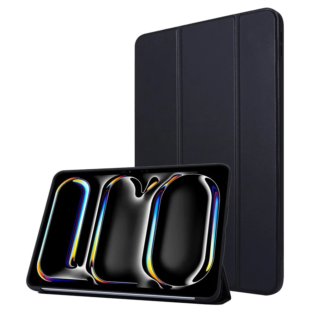 For iPad Pro 13 (2025) / 13 (2024) Case Tri-Fold Stand Leather+Silicone Tablet Cover - Black - 1