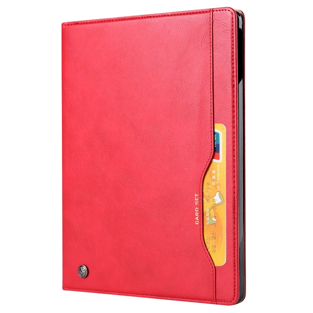 For iPad Pro 11 (2025) / 11 (2024) Case Card Slot Wallet PU Leather Auto Wake / Sleep Tablet Cover with Pen Slot - Red - 5
