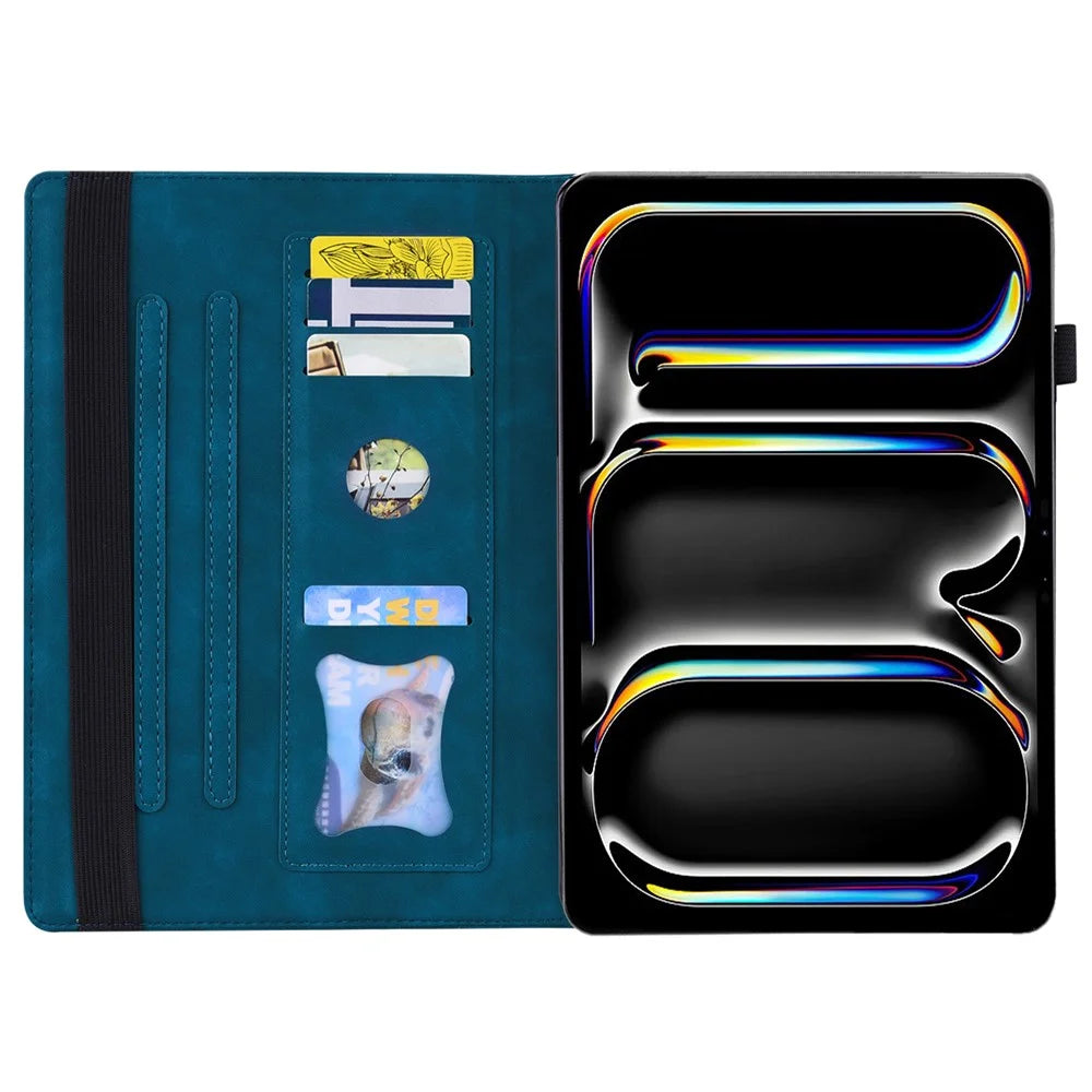 For iPad Pro 11 (2025) / 11 (2024) Case Card Slot PU Leather Stand Tablet Cover - Blue - 2