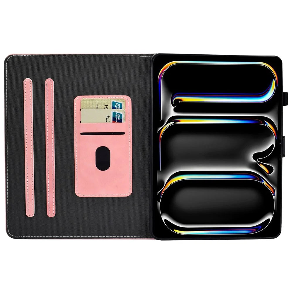 For iPad Pro 11 (2025) / 11 (2024) Cowhide Texture PU Leather Stand Tablet Case Card Holder Cover with Pen Holder Loop - Pink - 2