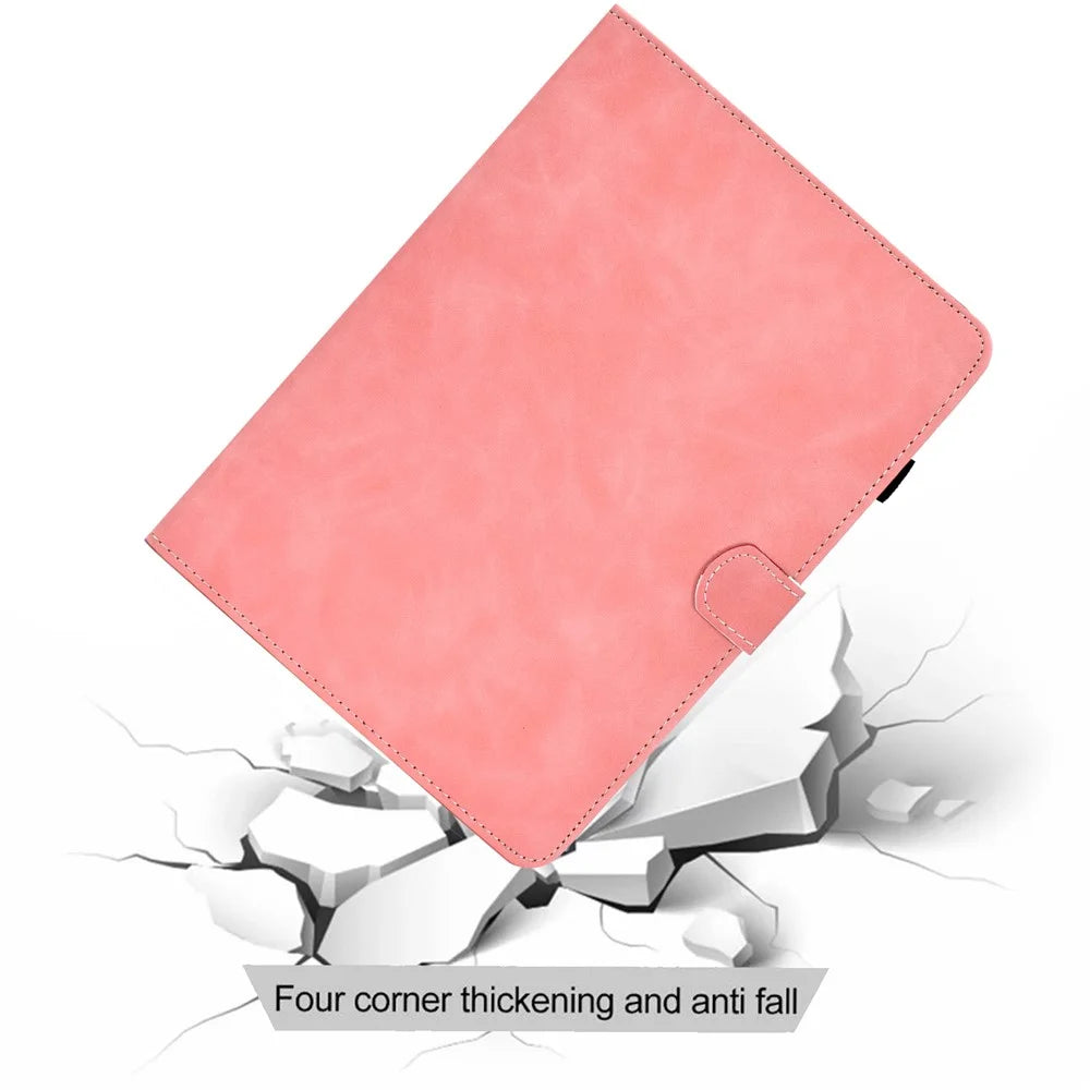For iPad Pro 11 (2025) / 11 (2024) Cowhide Texture PU Leather Stand Tablet Case Card Holder Cover with Pen Holder Loop - Pink - 7