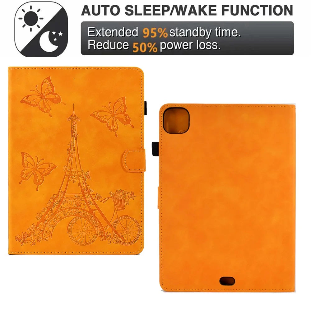 For iPad Pro 11 (2025) / 11 (2024) Iron Tower Imprinted Cover PU Leather Tablet Case with Card Slots - Khaki - 6