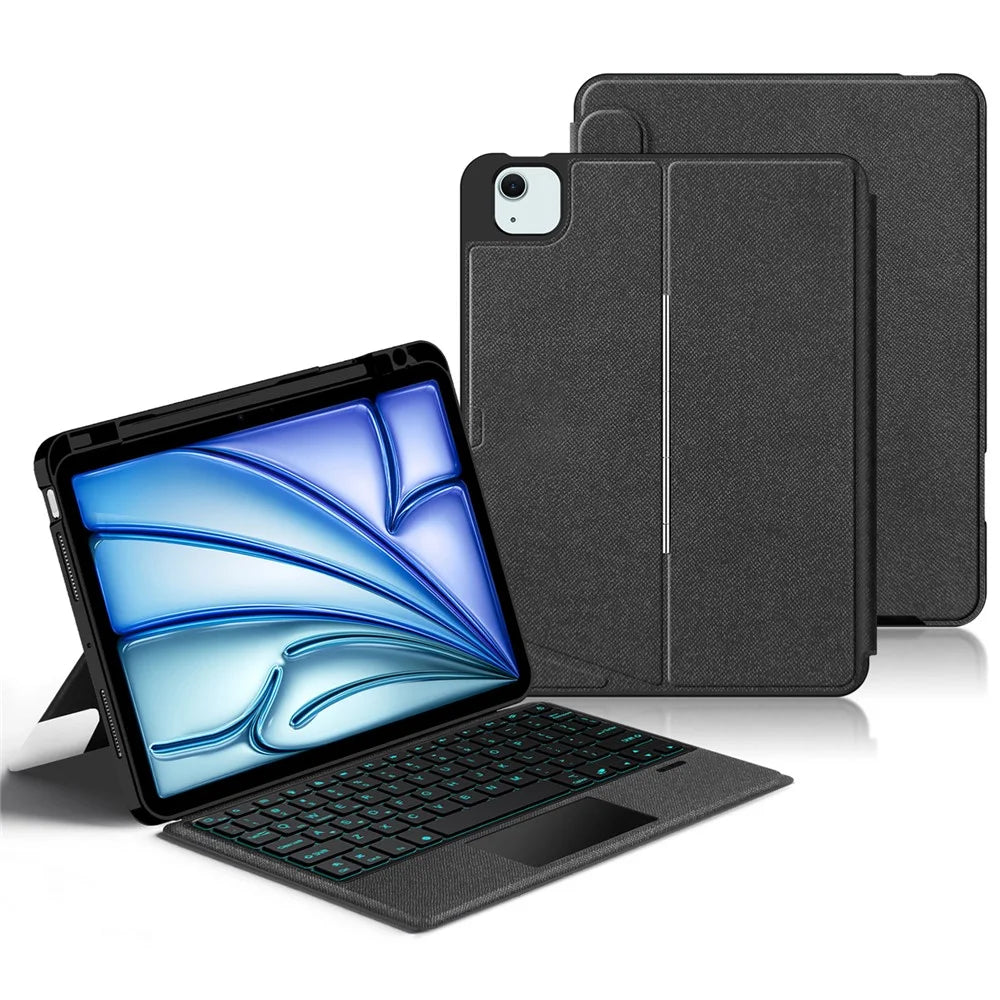 For iPad Air 13 (2026) / (2025) / (2024) / Pro 12.9 (2022) / (2021) / (2020) / (2018) Leather Case + Bluetooth-Compatible Keyboard with Backlight Trackpad - 2