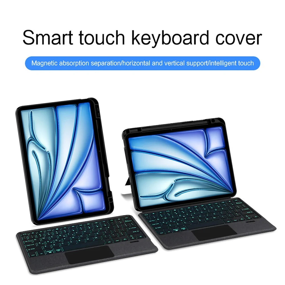 For iPad Air 13 (2026) / (2025) / (2024) / Pro 12.9 (2022) / (2021) / (2020) / (2018) Leather Case + Bluetooth-Compatible Keyboard with Backlight Trackpad - 4
