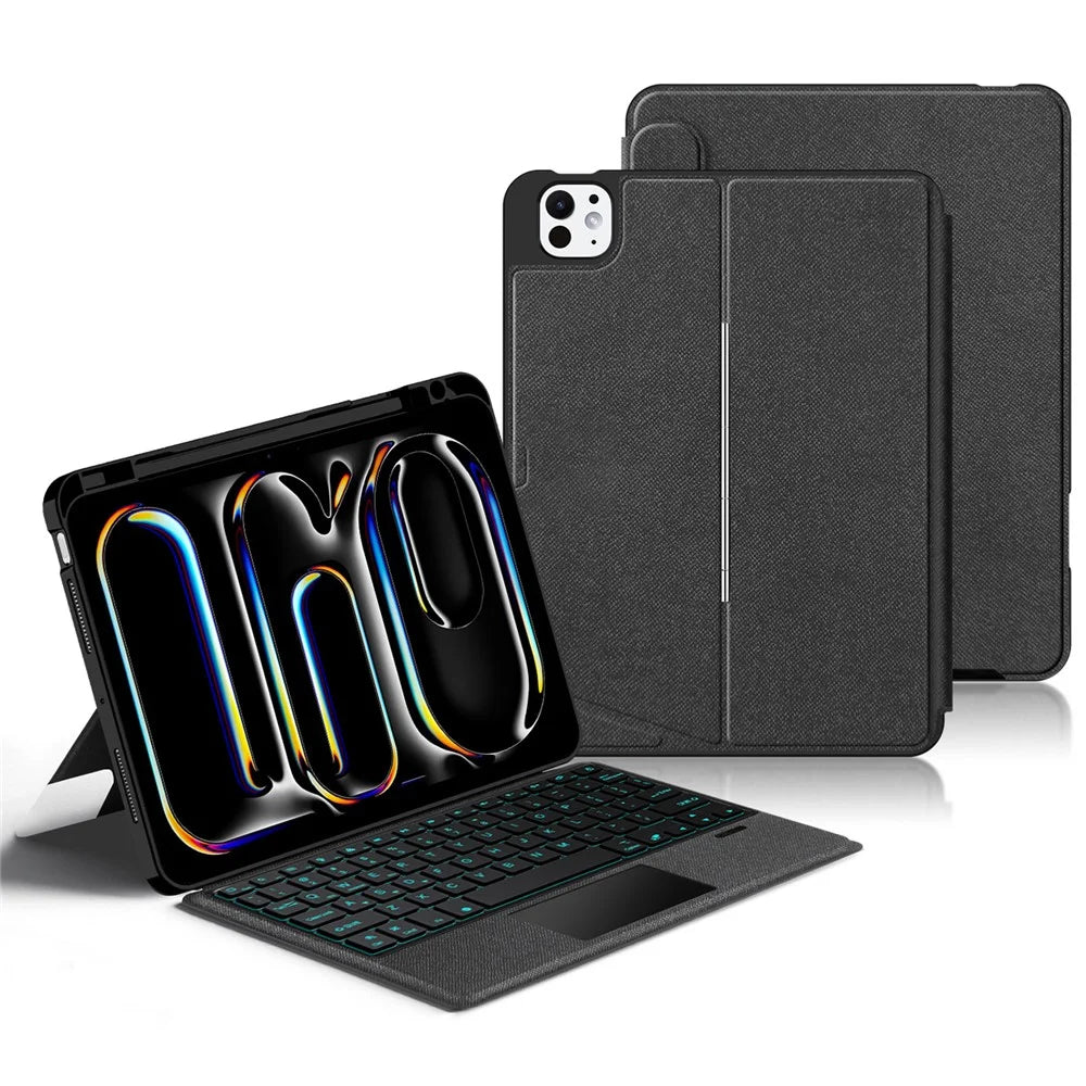 For iPad Pro 13 (2025) / 13 (2024) Leather Case + Bluetooth-compatible Keyboard with Backlight Trackpad - 2