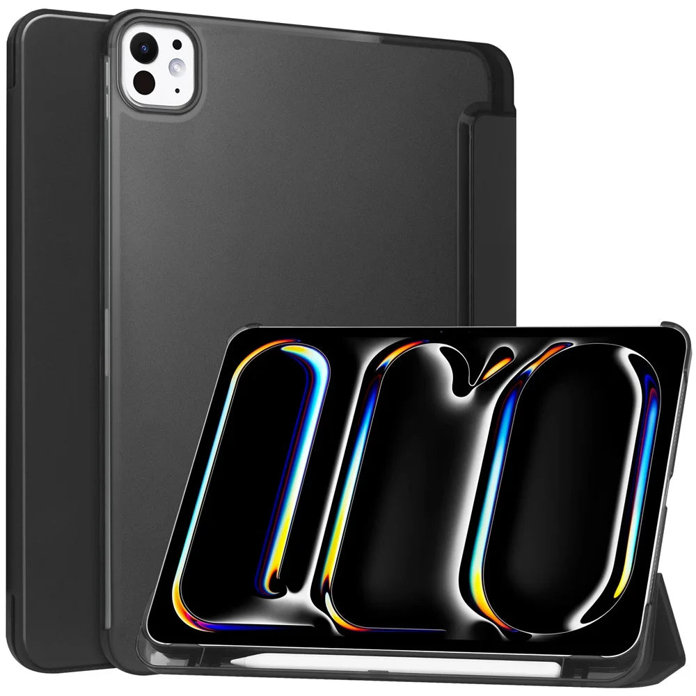 For iPad Pro 13 (2025) / 13 (2024) Stand Case PU Leather + PC Matte Back Tablet Case with Pen Slot - Black - 1