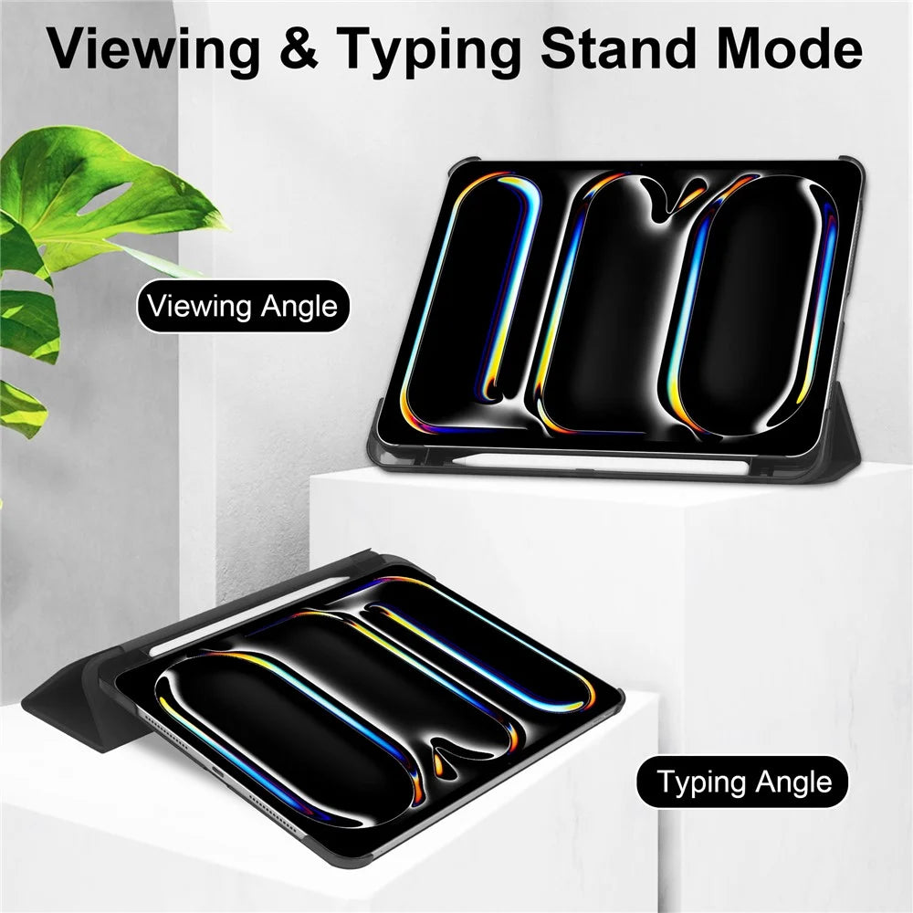 For iPad Pro 13 (2025) / 13 (2024) Stand Case PU Leather + PC Matte Back Tablet Case with Pen Slot - Black - 2