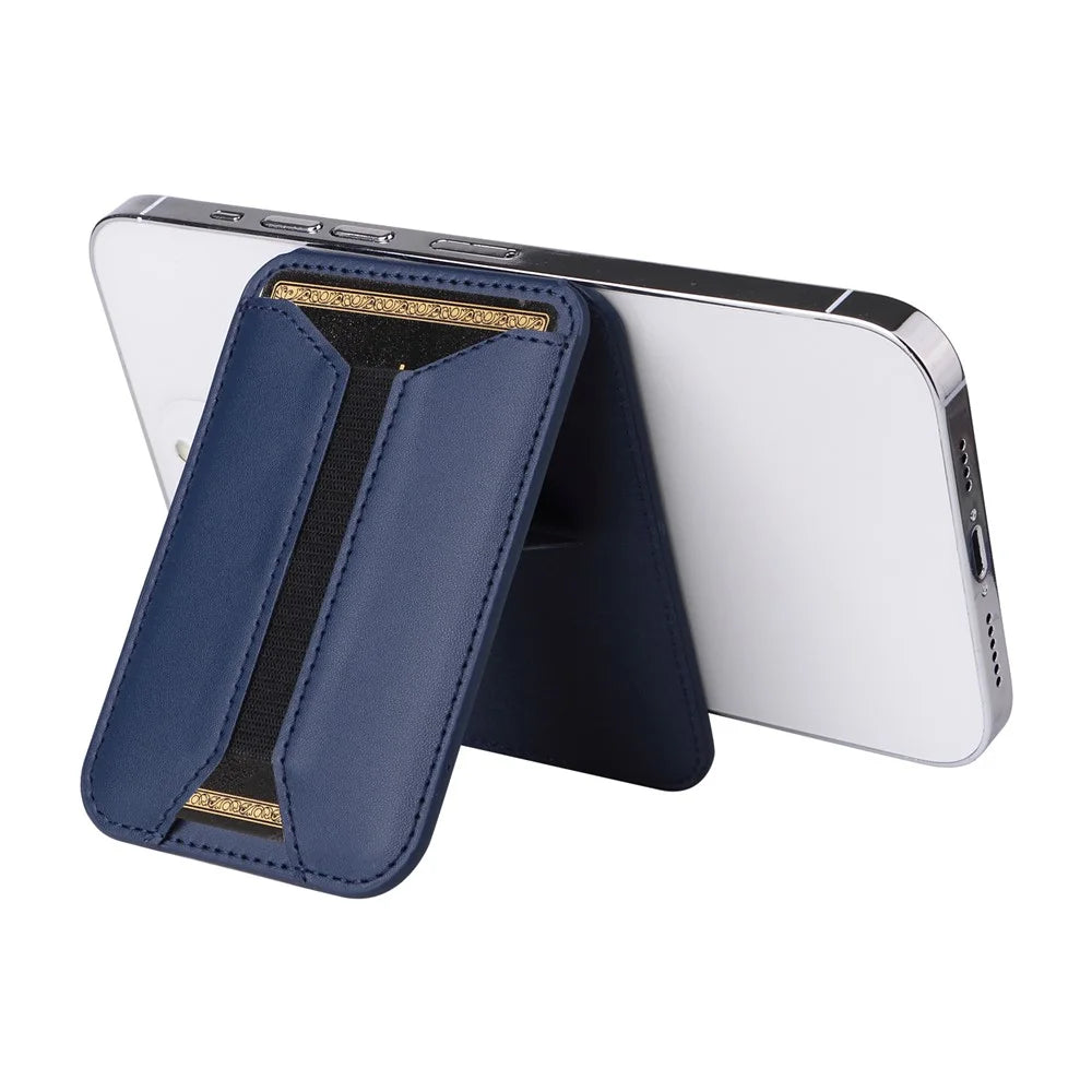 G056 PU Leather Magnetic Card Holder for Cell Phone Kickstand Card Bag - Dark Blue - 3