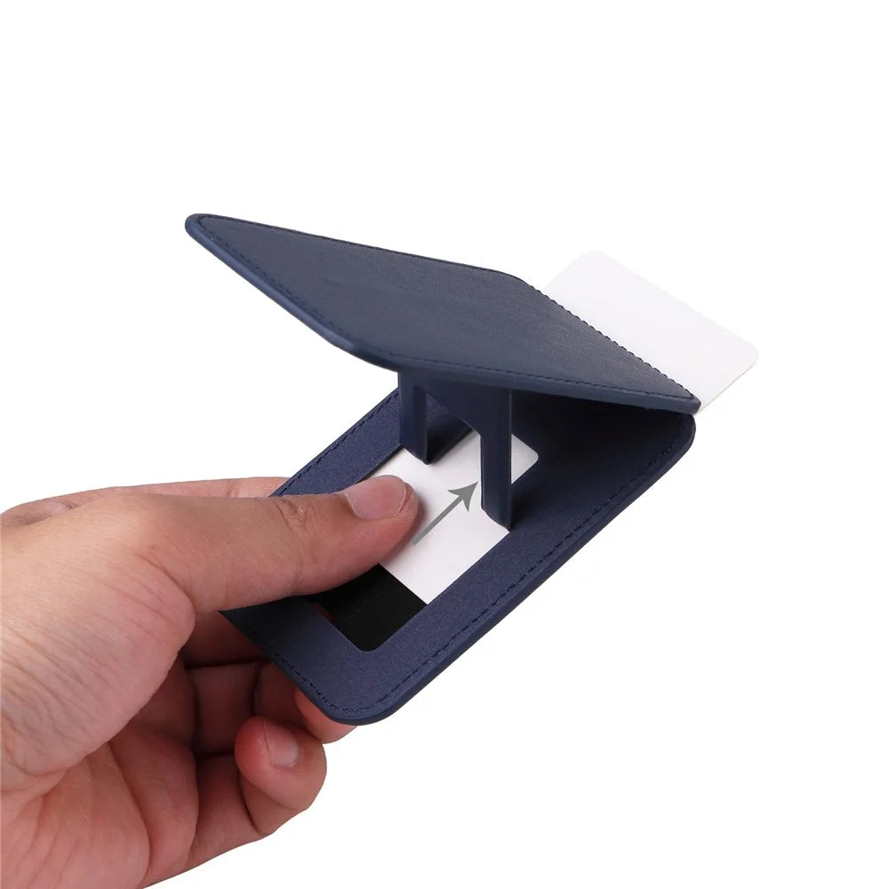 G056 PU Leather Magnetic Card Holder for Cell Phone Kickstand Card Bag - Dark Blue - 6