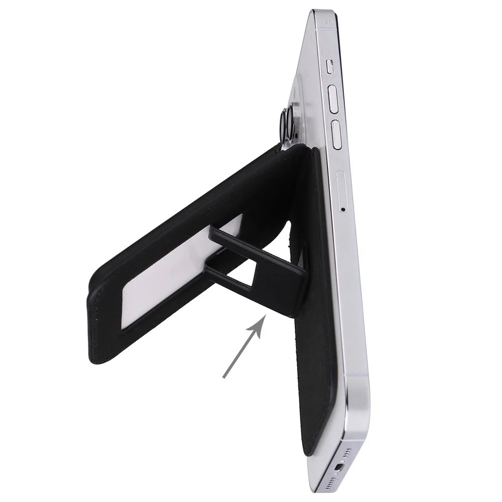 G057 Magnetic Card Holder for Back Of Phone PU Leather Kickstand - Black - 5