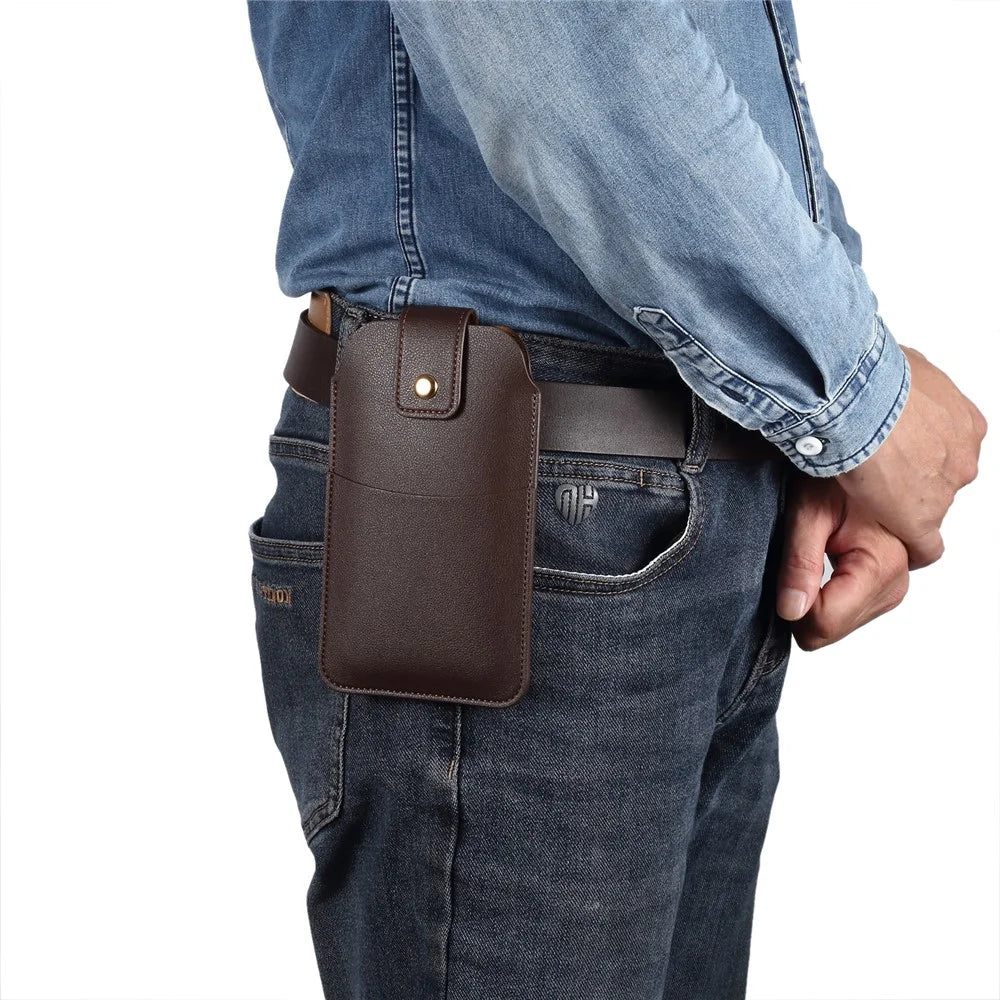 6.7-6.9 Inch Universal Phone Storage Pouch Microfiber Leather Waist Bag for iPhone 17 Pro Max  / 16 Pro Max / Samsung Galaxy S26 Ultra / S25 Ultra, Size L - Coffee - 5