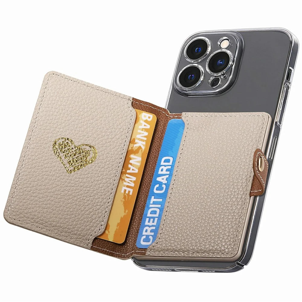 PU Leather Phone Card Bag Adhesive Kickstand Zipper Card Holder - Khaki - 2