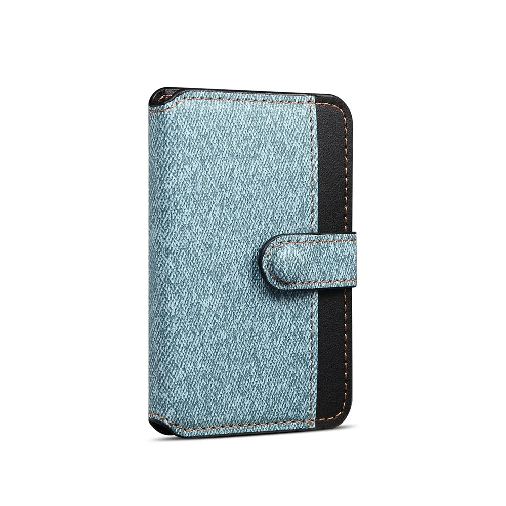 Color Matching Adhesive Card Holder for Mobile Phones Leather Card Bag with Kickstand - Blue - 4