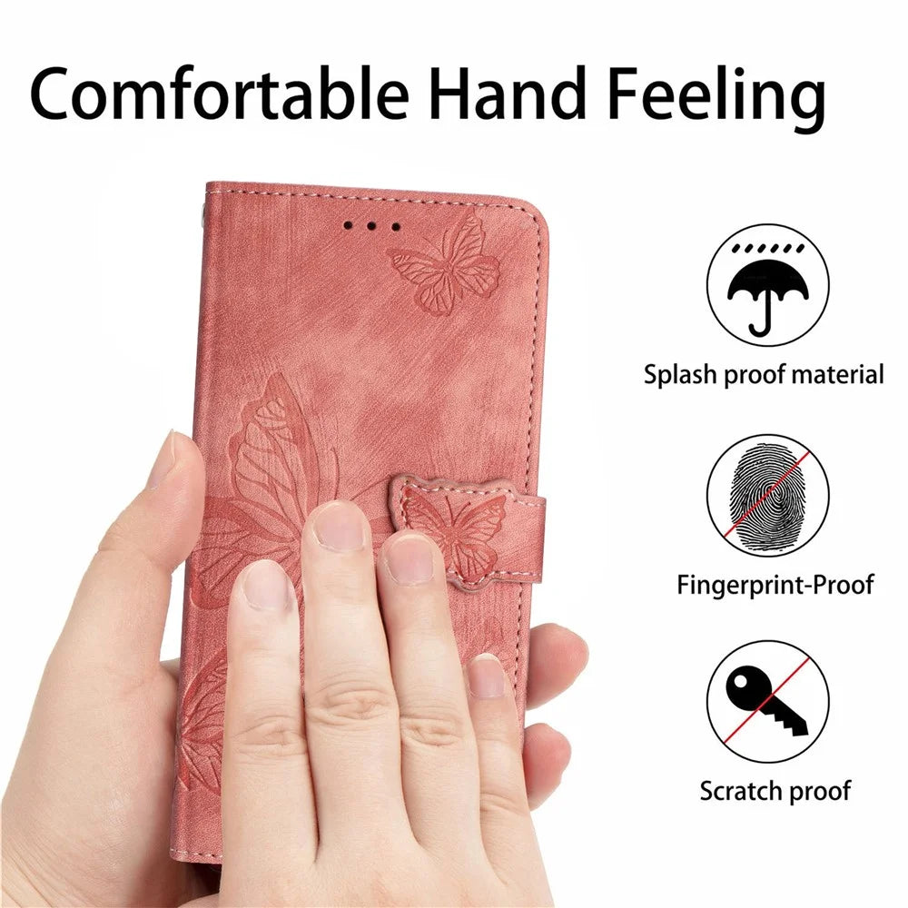 For OnePlus 13 Case Butterfly Design Flip Wallet Leather Phone Cover Skin-Touch - Pink - 4