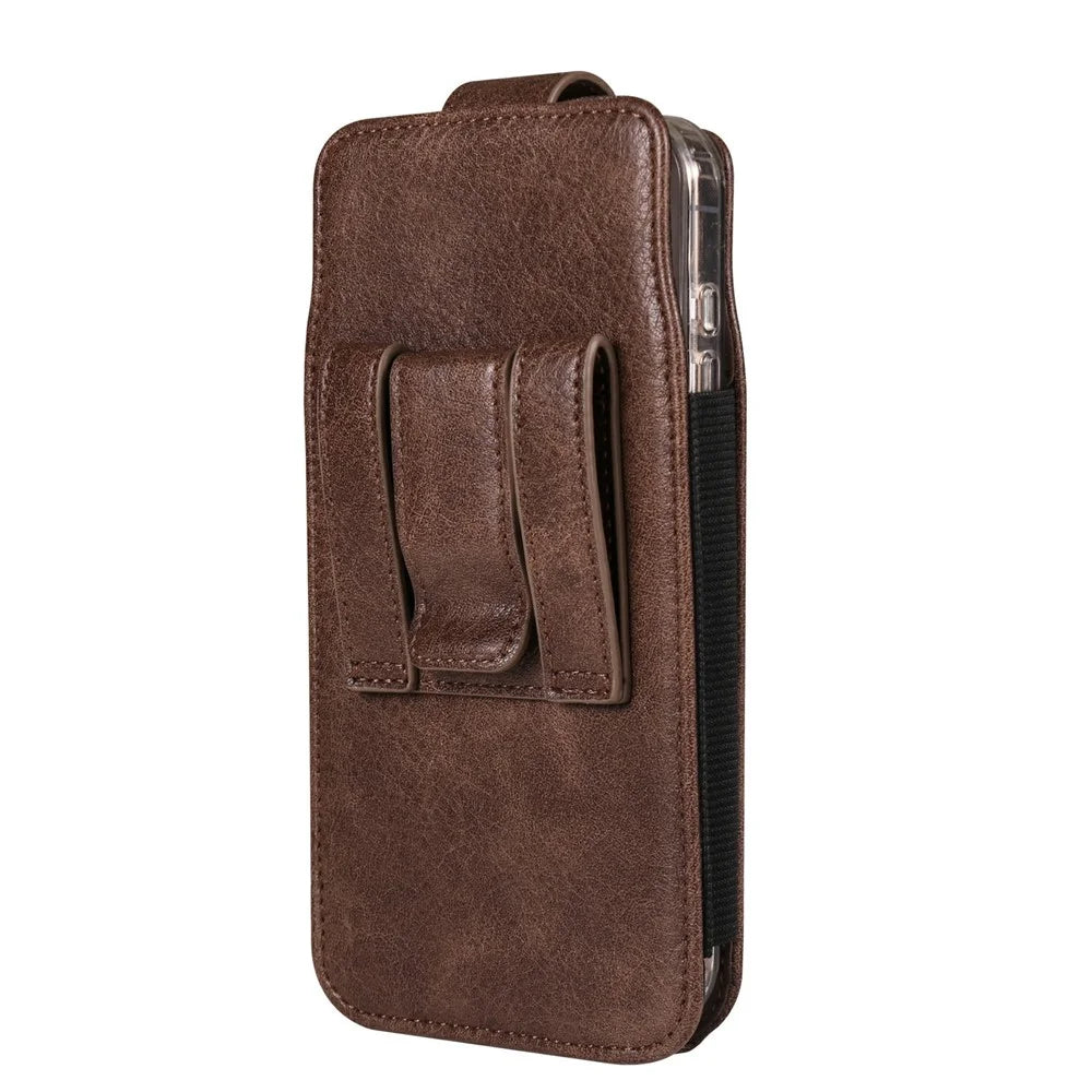 For 6.1 - 6.3 Inch Phone Pouch Vertical Card Holder PU Leather Elastic Side Bands Waist Case - Coffee - 2