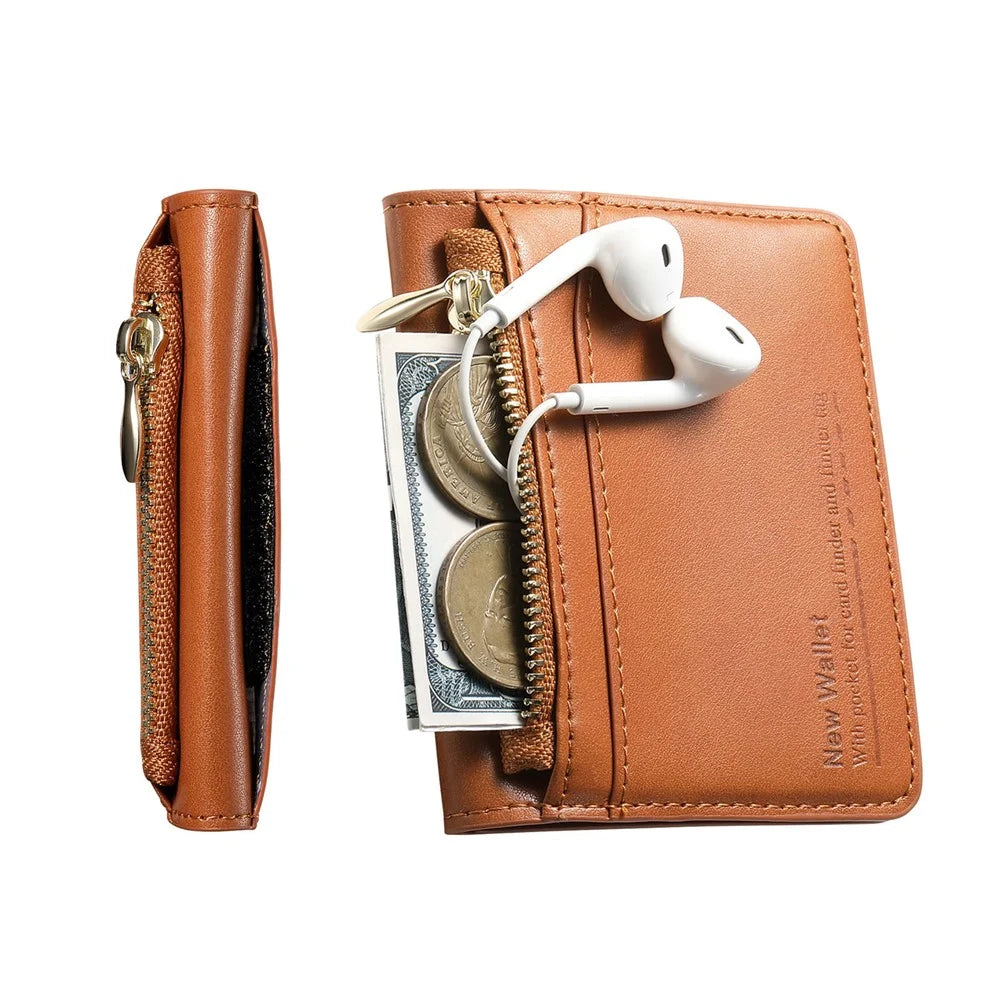 KB-79 Zipper Wallet Card Holder PU Leather Ultra-thin Card Bag - Brown - 6