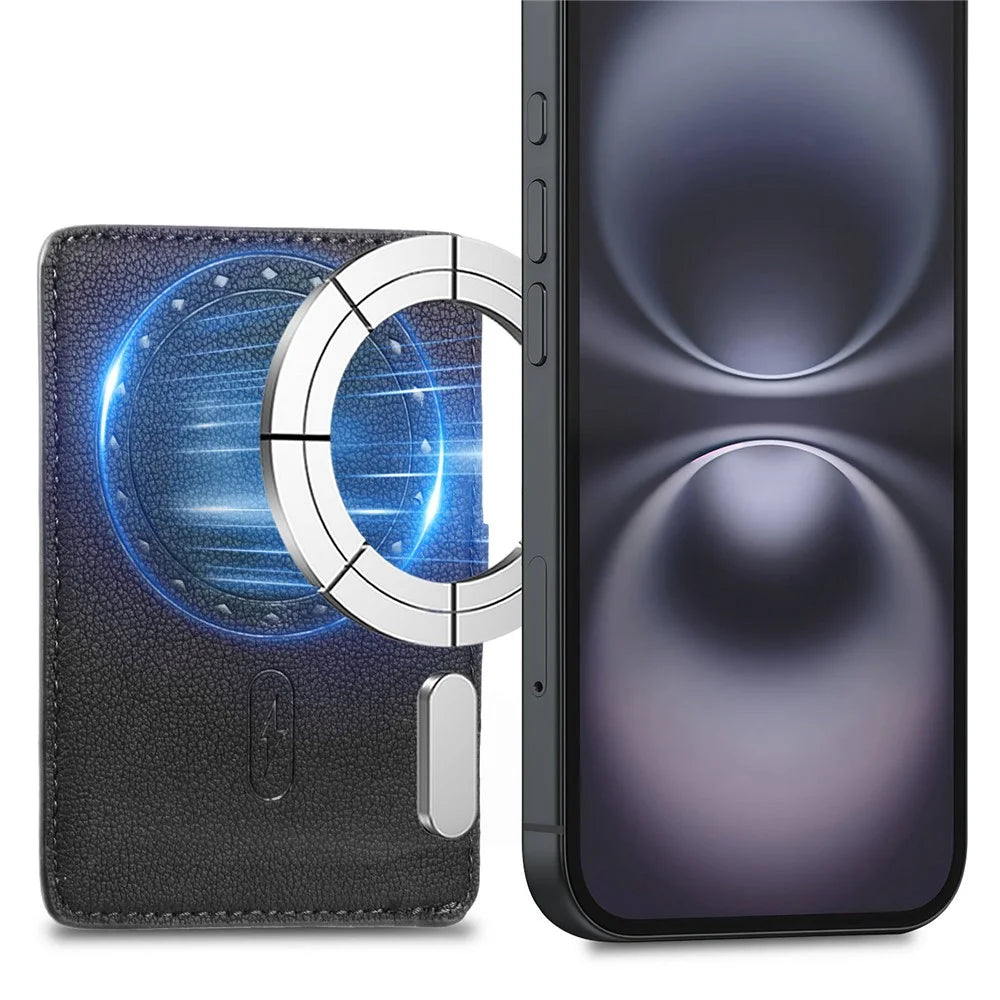MC-W30 Magnetic Card Holder Button PU Leather Card Bag - Black - 3
