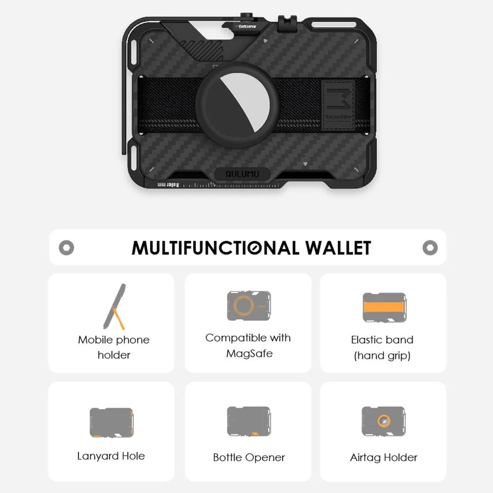 AULUMU G03 Multifunctional Magnetic Wallet Stand Card Holder Phone Grip Compatible with MagSafe with AirTag Holder - Carbon Fiber Style - 5