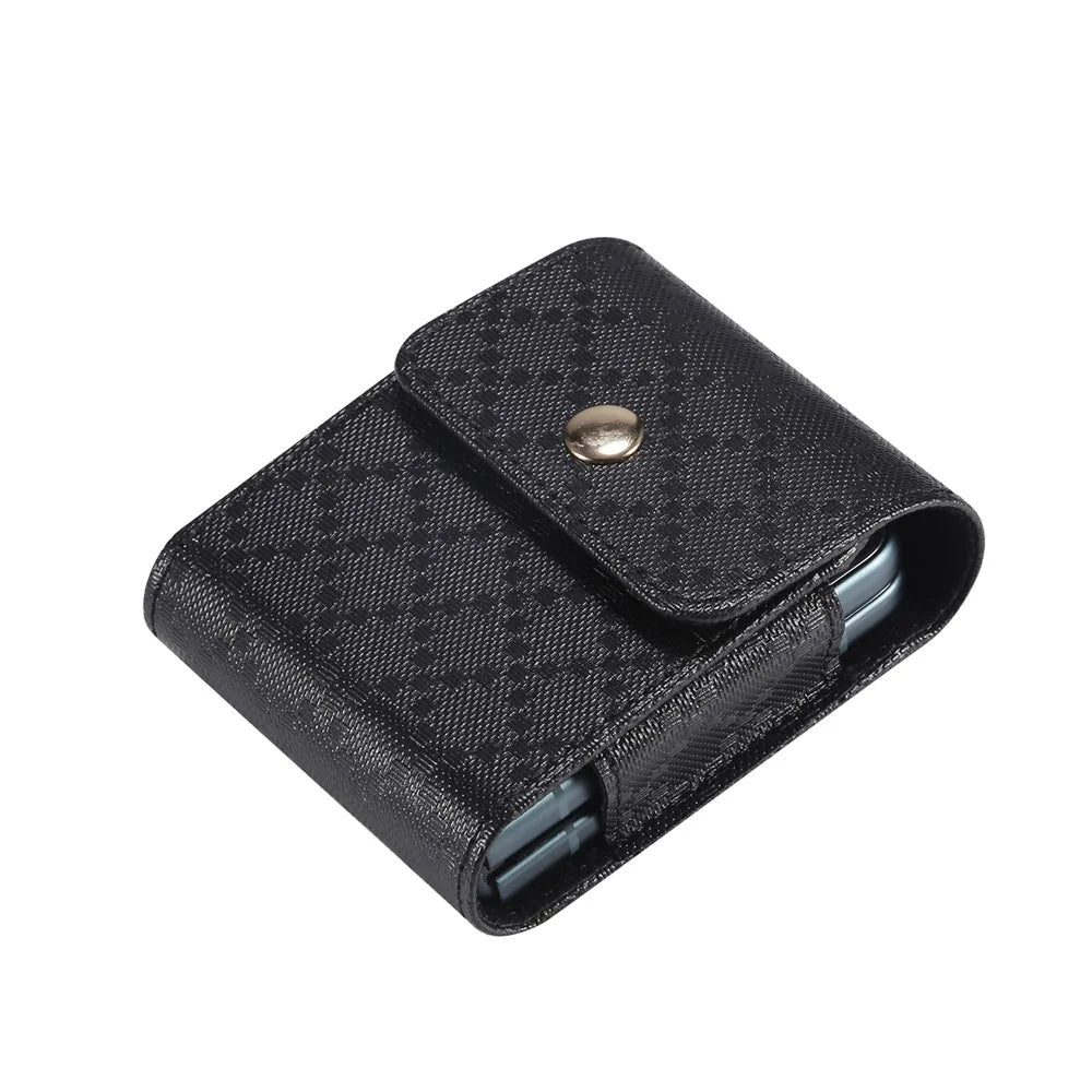 Checkered Texture Leather Holster Pouch for Samsung Galaxy Z Flip8 / Z Flip7 5G / Huawei Pocket S / P50 Pocket Flip Phone Case - Black - 5