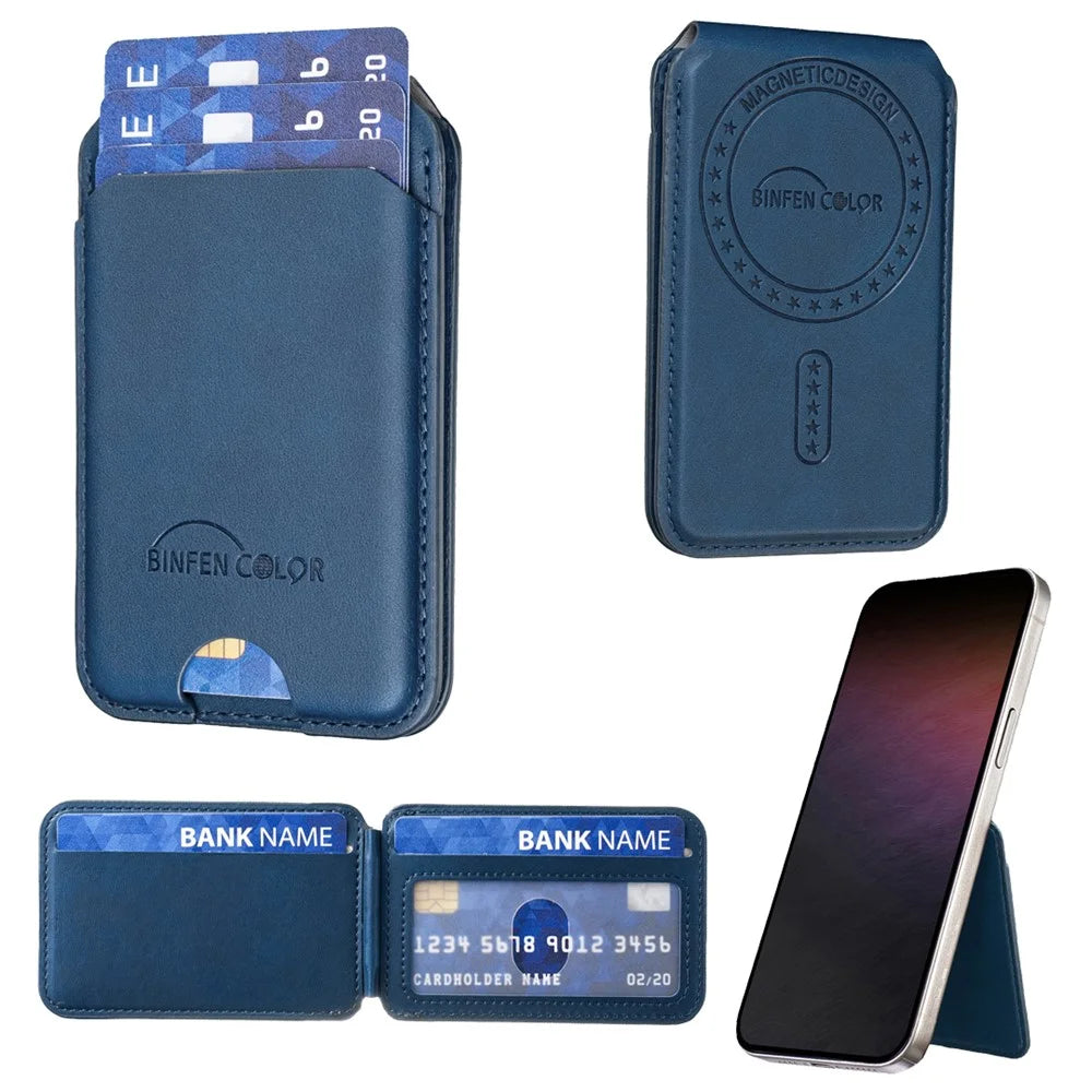 BINFEN COLOR BFK49 Magnetic Card Holder with RFID Blocking Phone Kickstand, Holds up to 7 Cards - Dark Blue - 2